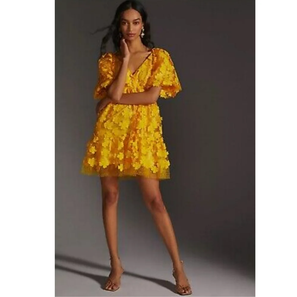 Anthropologie Delfi Floral Textured Mini Dress - Picture 1 of 7